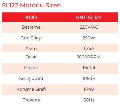Mucco SL122 Motorlu Metal Siren 220V SNT-SL122